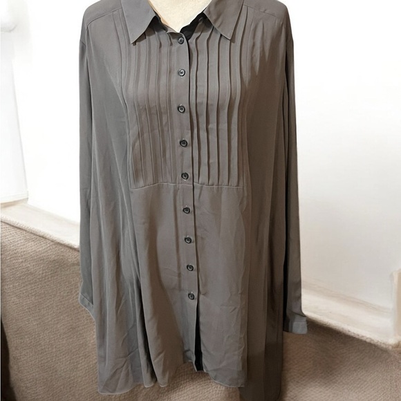 Taupe Long Sleeve Boxy Button Down Blouse - Picture 1 of 5